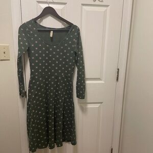 Mata Traders Green Floral Long Sleeve Fit & Flare Dress | Medium
